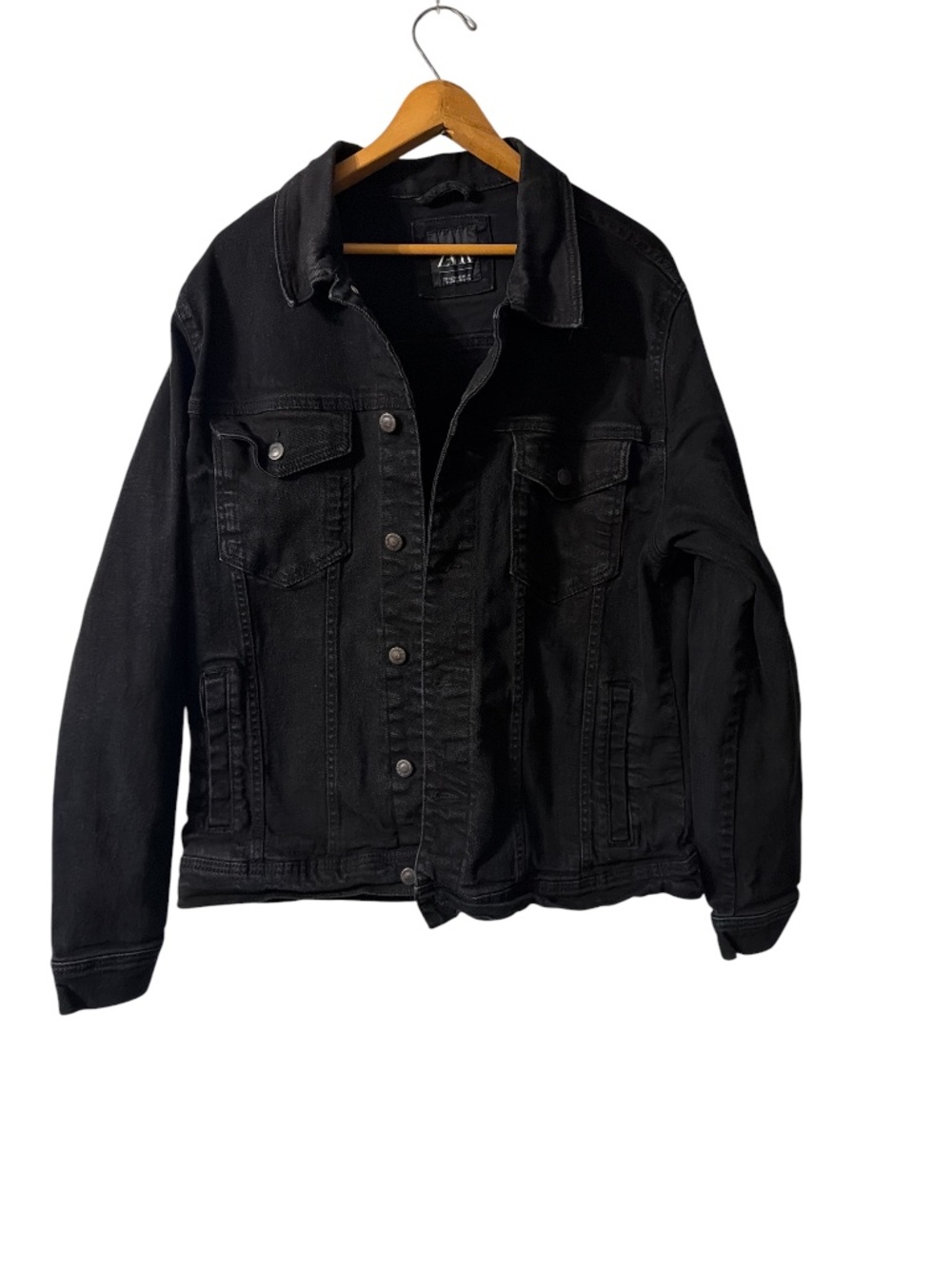 ZARA Black Denim Jacket Womens XL Oversized Trucker Streetwear